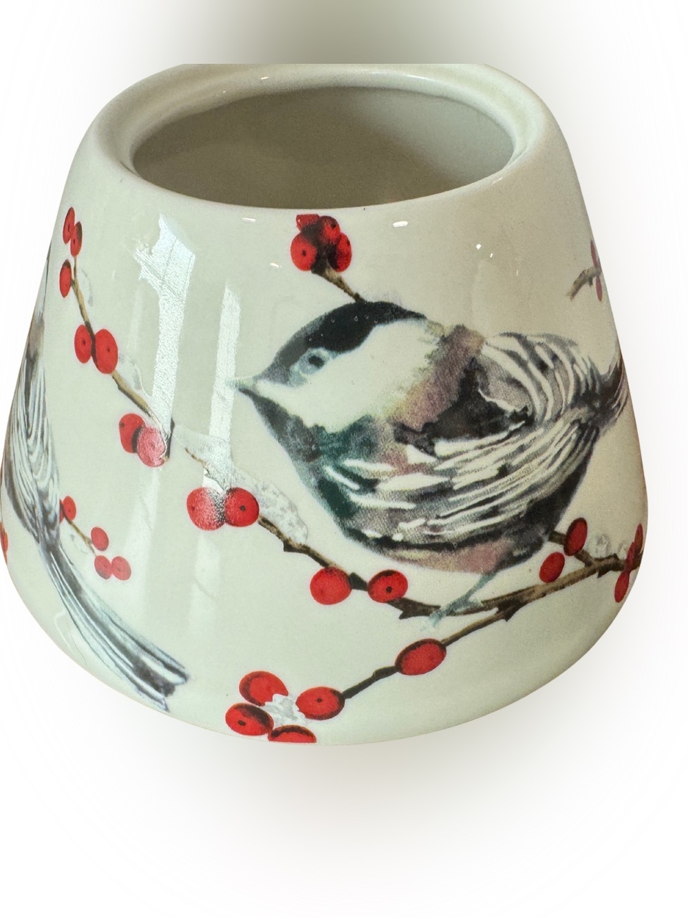 Ceramic Bird Decorative Candle Lamp Shade - Cream with Red Accents